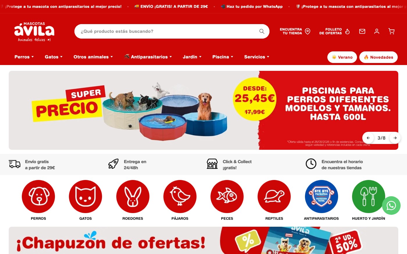 Captura de pantalla de la home de Mascotas Ávila