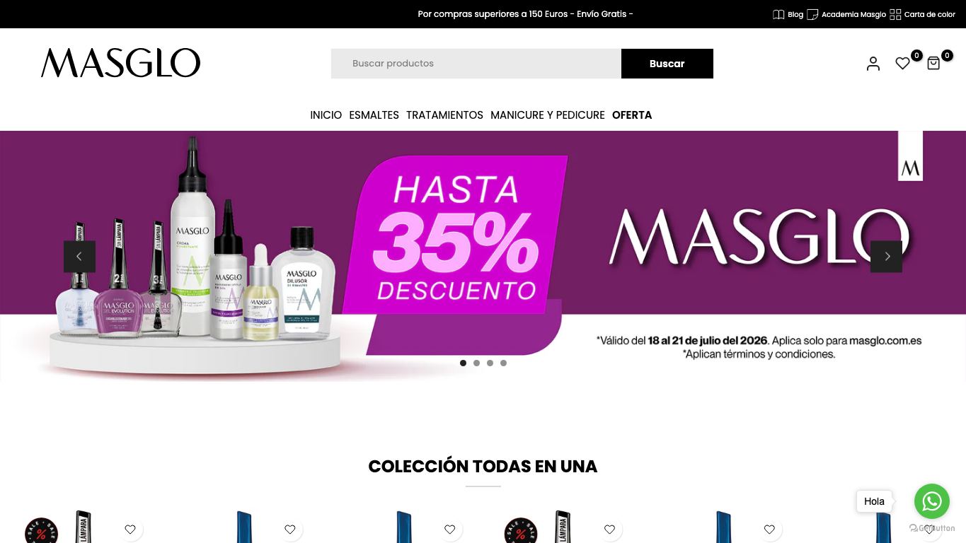 Captura real de la home de Masglo