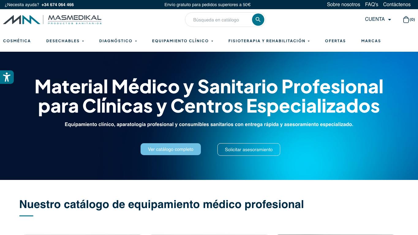 Captura de pantalla de la home de MasMedikal