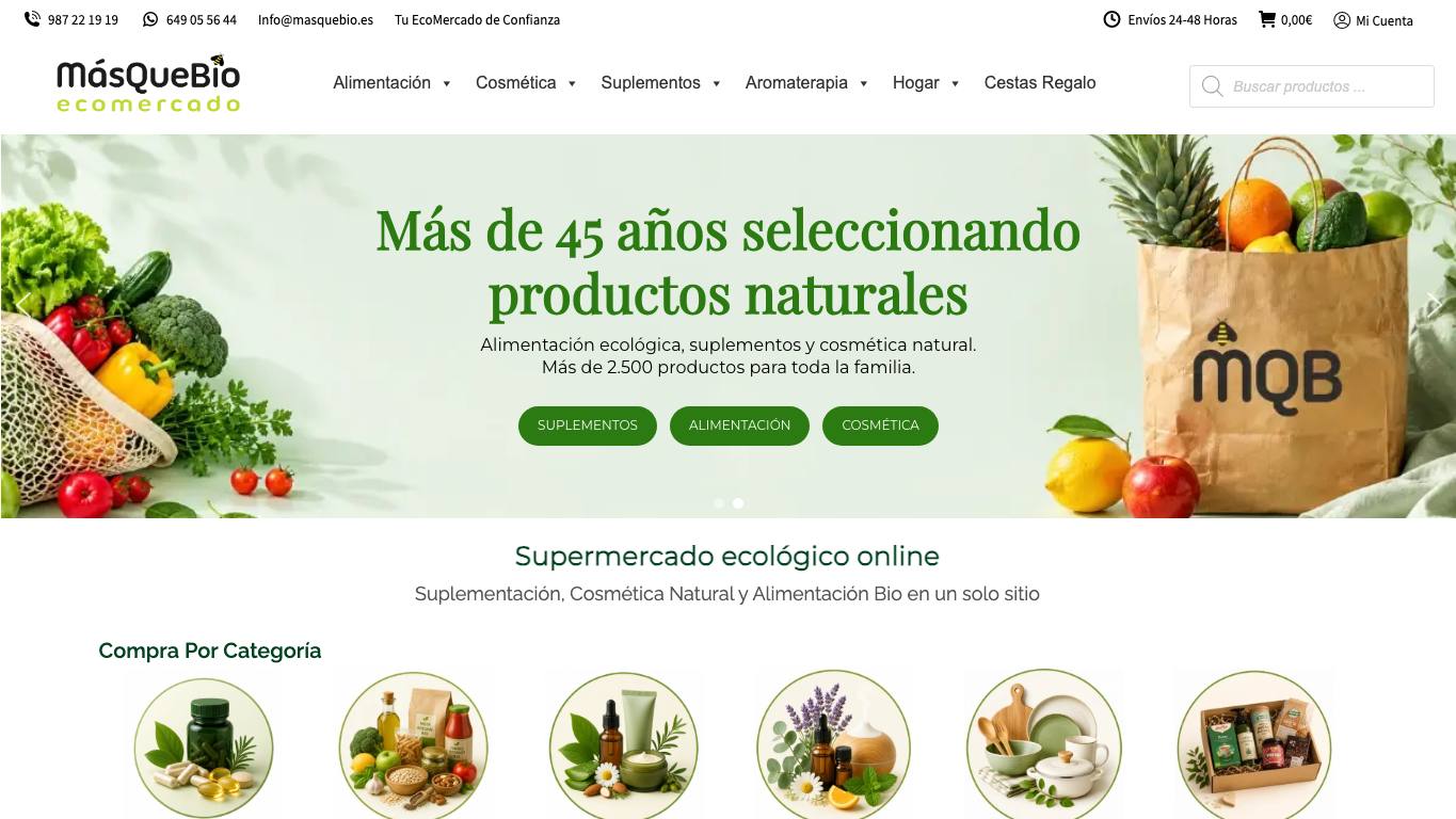 Captura limpia de la home de MásQueBio