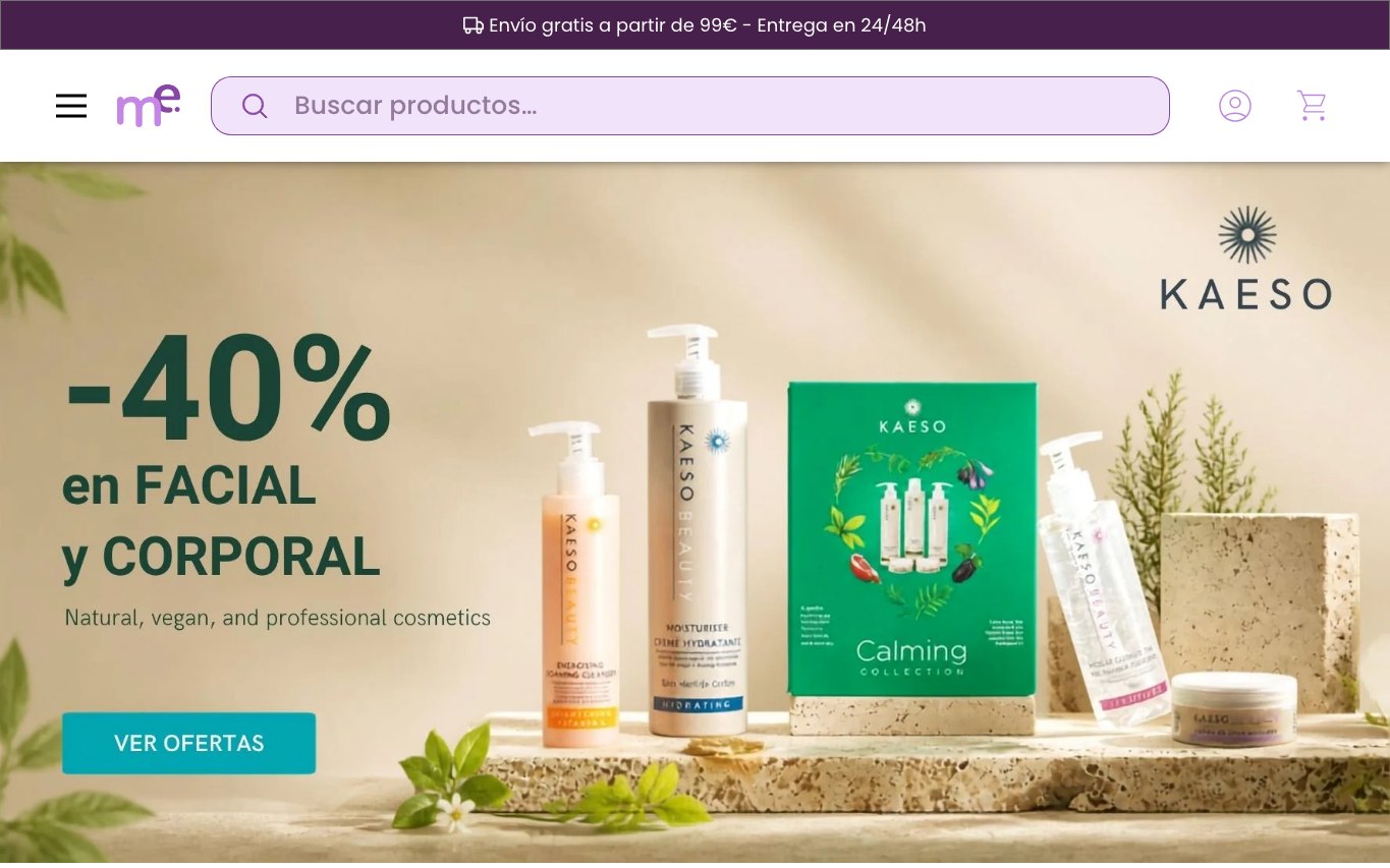 Captura de pantalla de la home de Material Estética