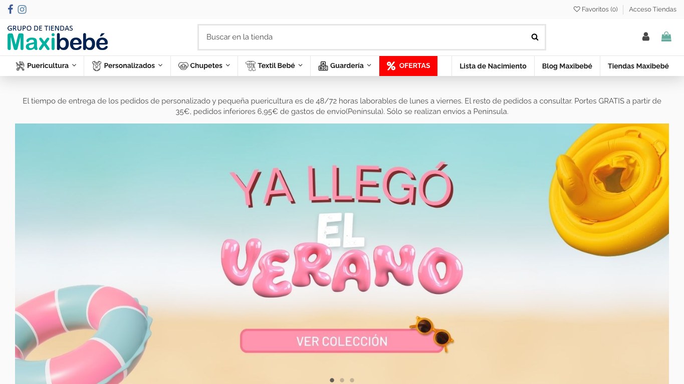 Captura de pantalla de la home de Maxibebé