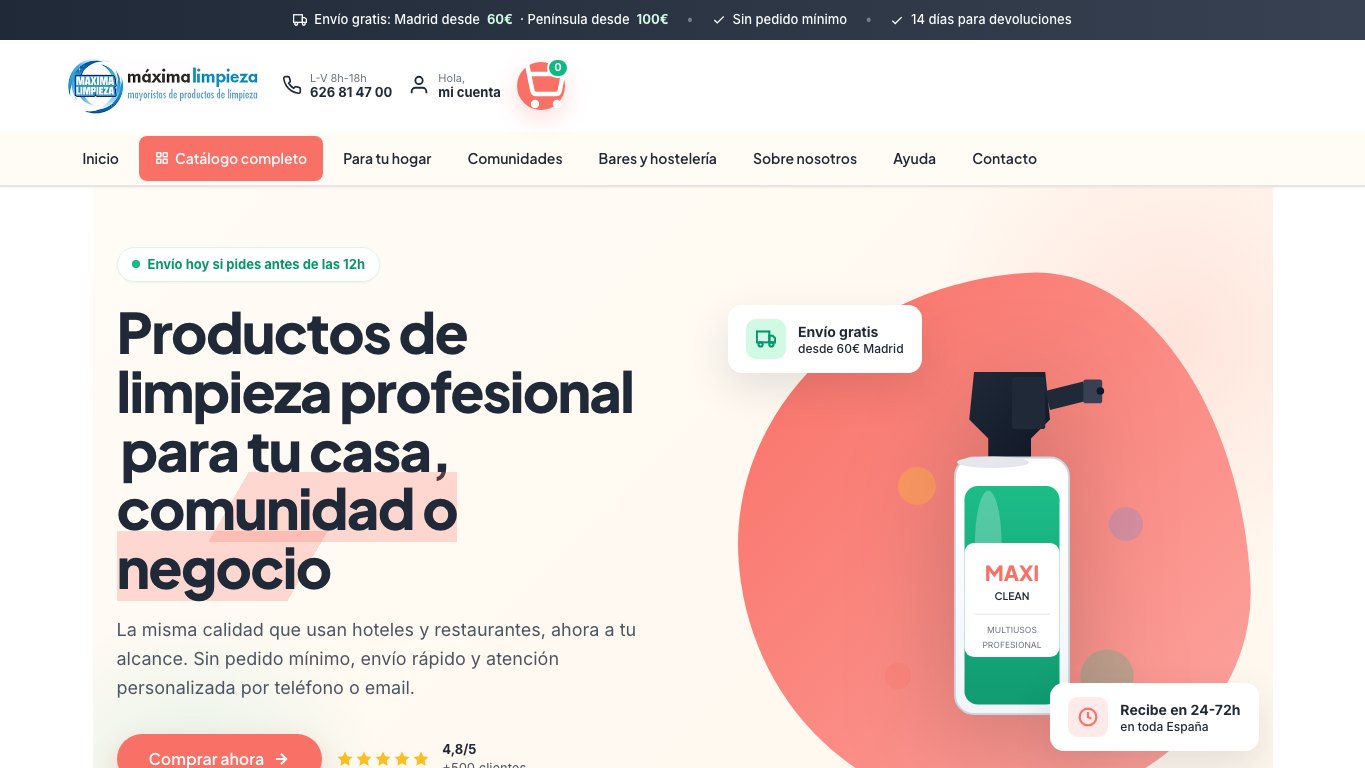 Captura limpia de la home oficial de Máxima Limpieza