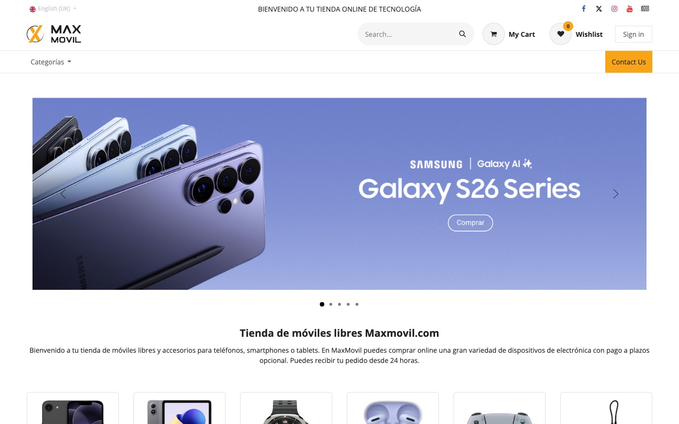 Captura limpia de la home oficial de MaxMovil