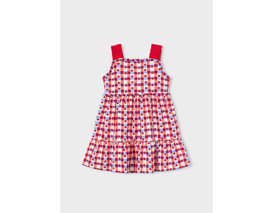 Vestido estampado vichy niña tomate