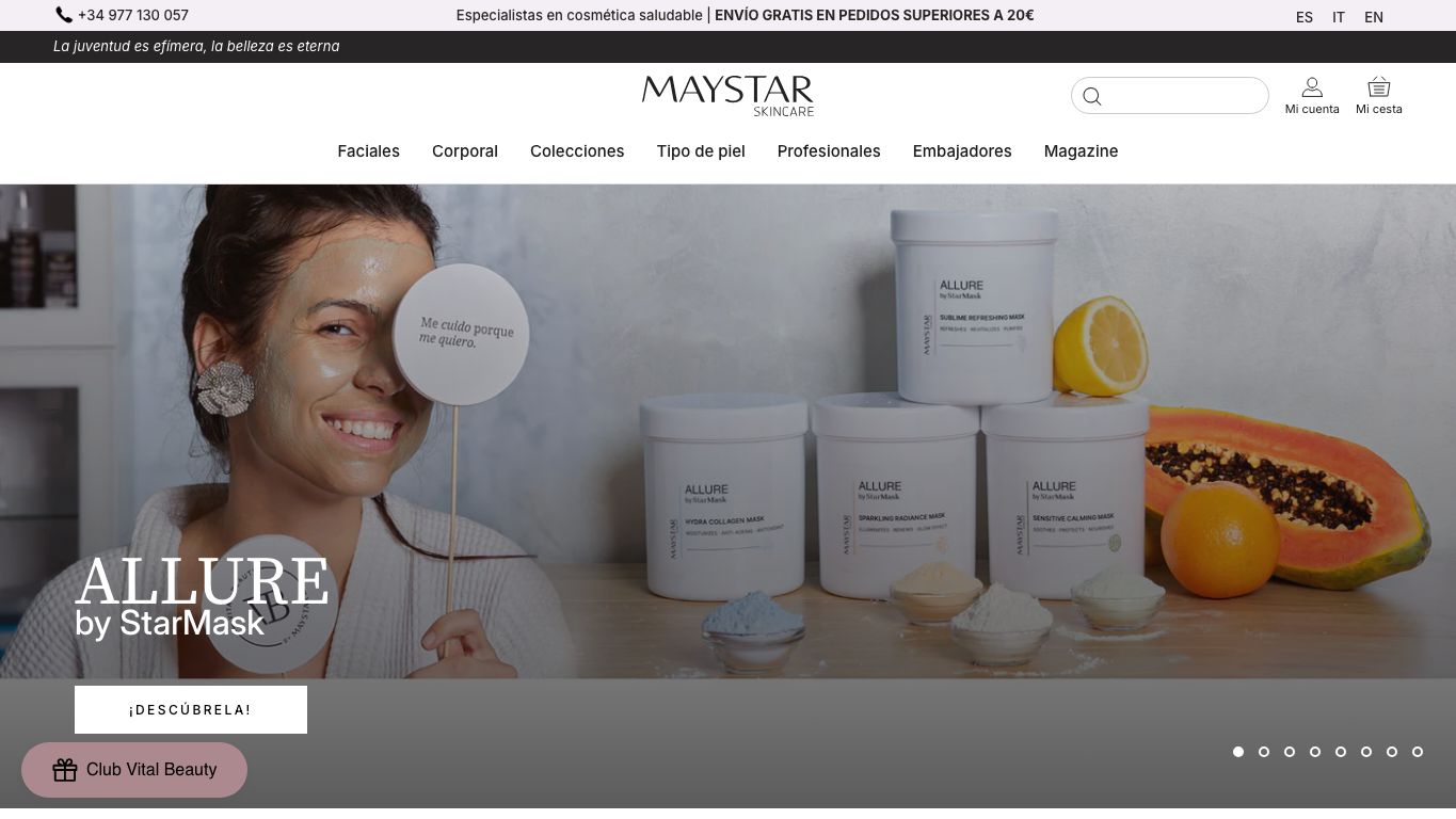 Captura real de la home de Maystar
