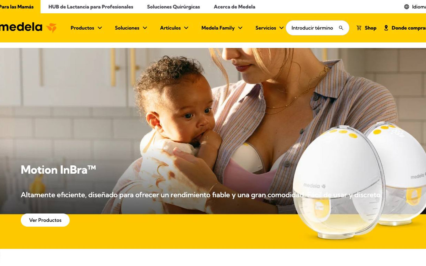Captura de pantalla de la home de Medela