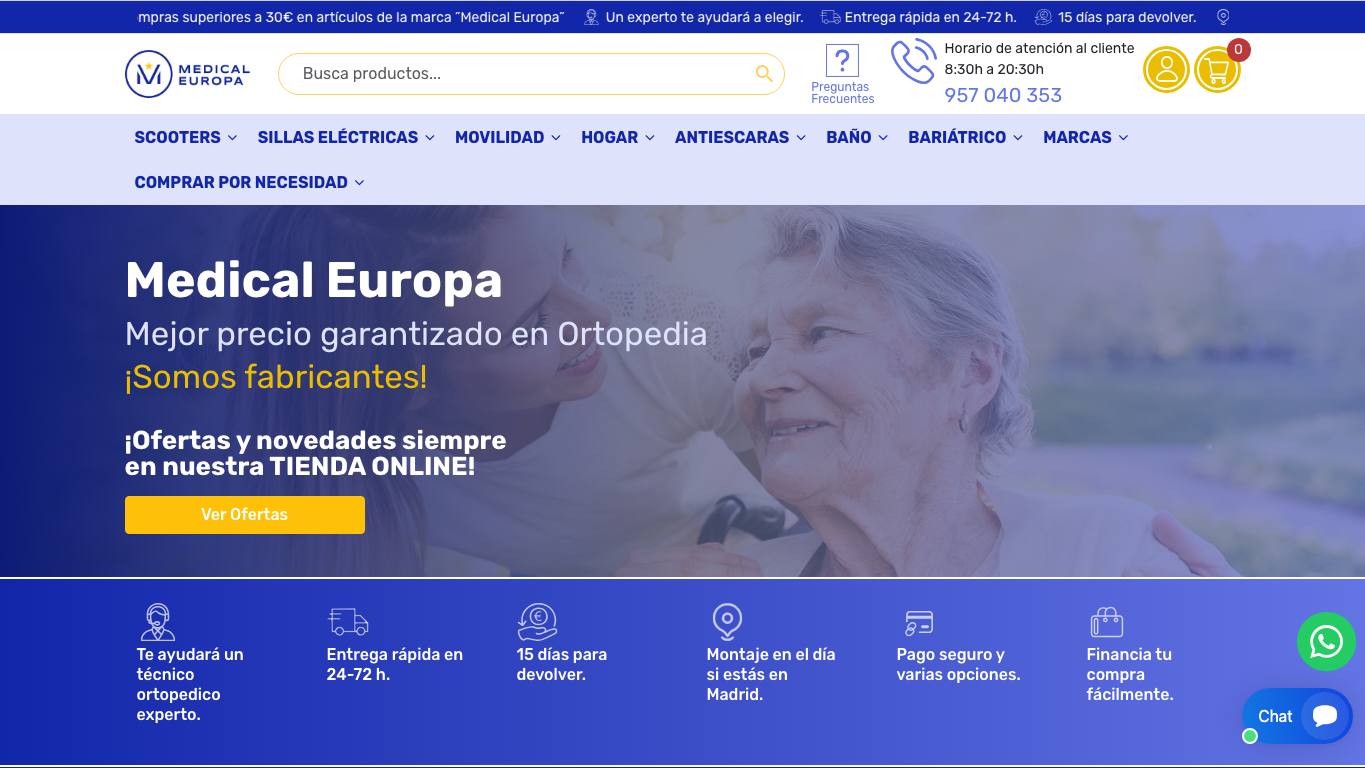 Captura de pantalla de la home de Medical Europa