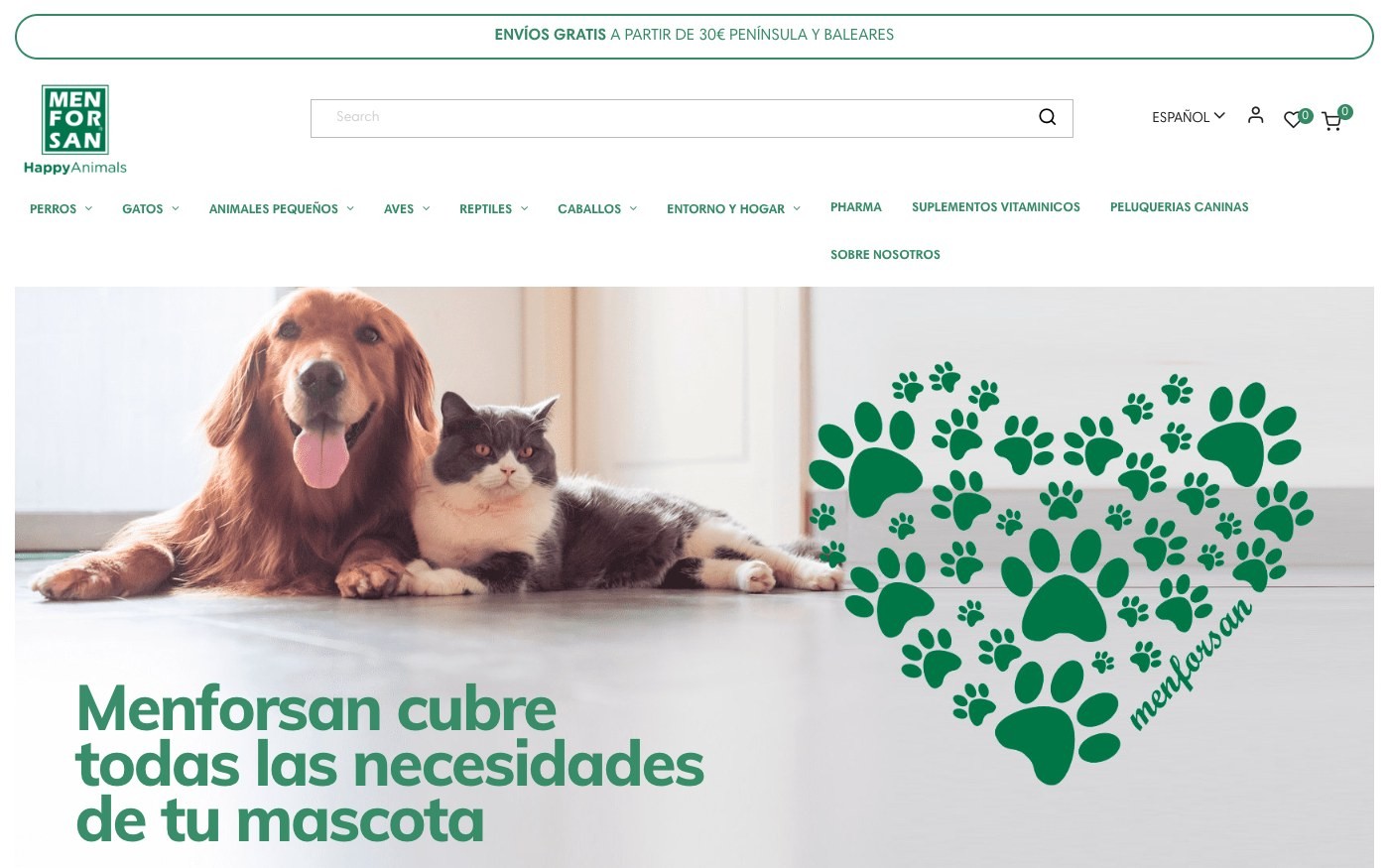 Captura de pantalla de la home de Menforsan