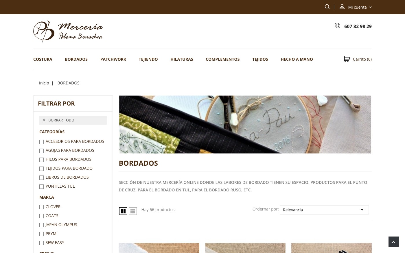 Captura de pantalla de la home de Mercería Paloma Bonachea