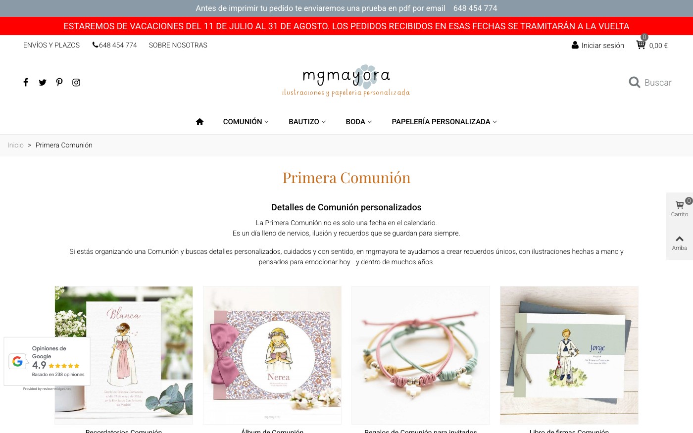 Captura limpia de la home oficial de MG Mayora