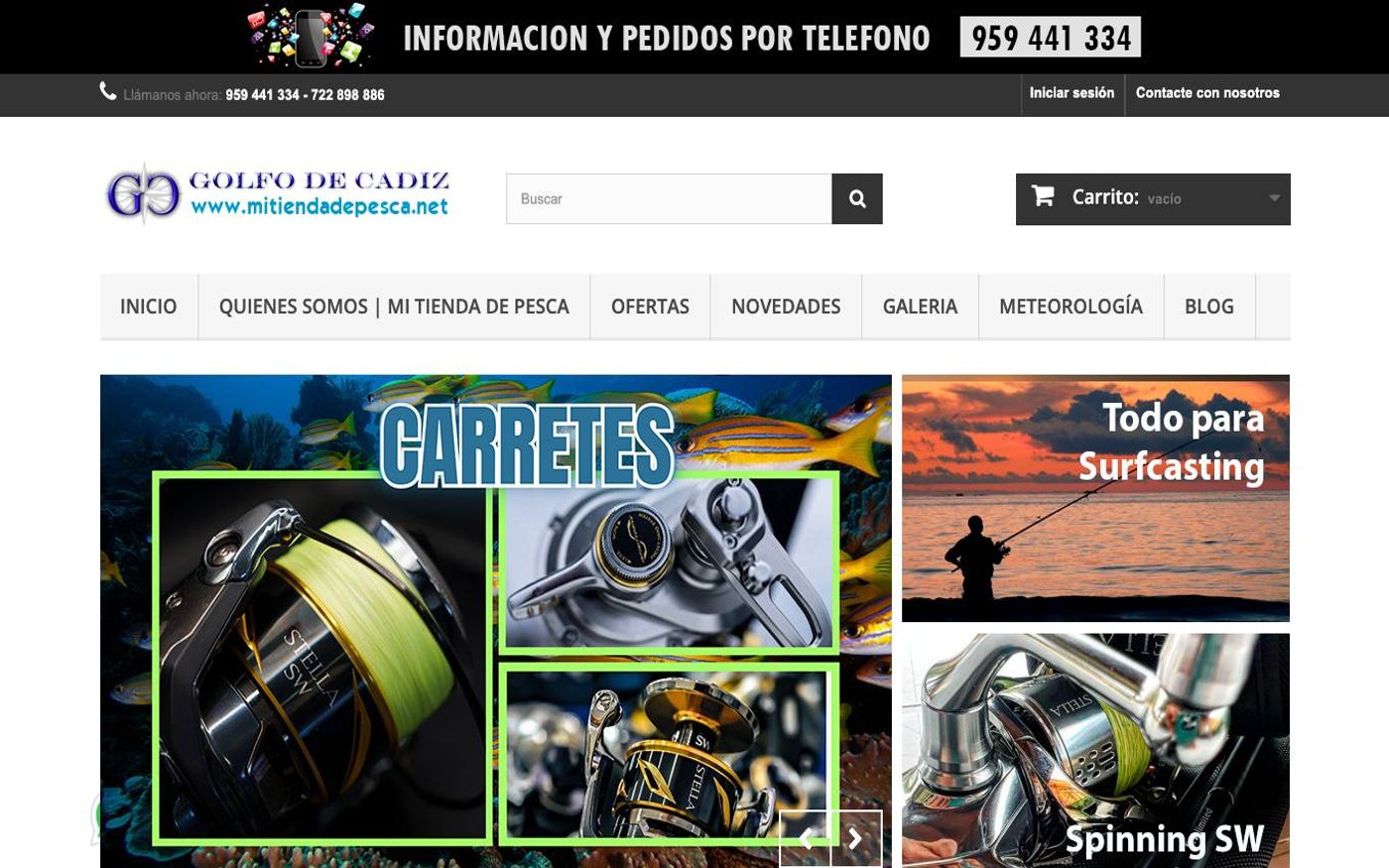Captura limpia de la página de inicio de Golfo de Cádiz - Mi tienda de Pesca