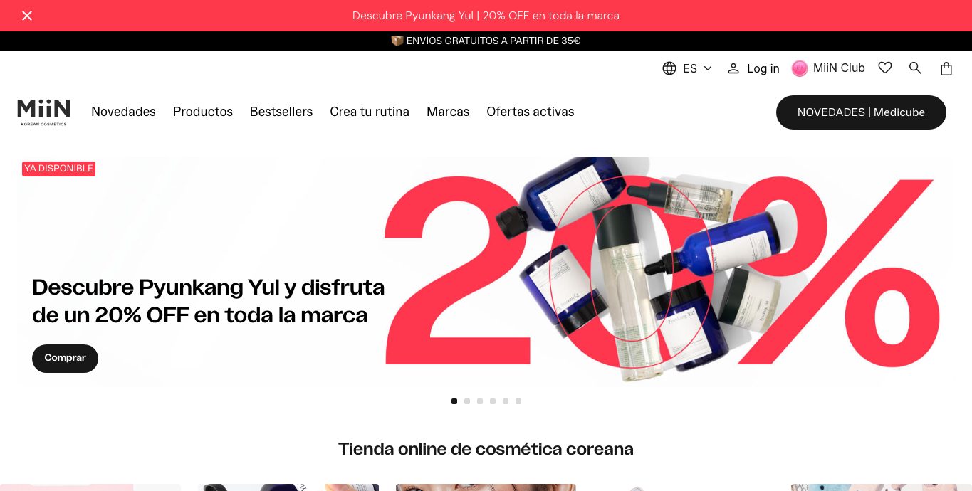 Captura real de la home de MiiN Cosmetics
