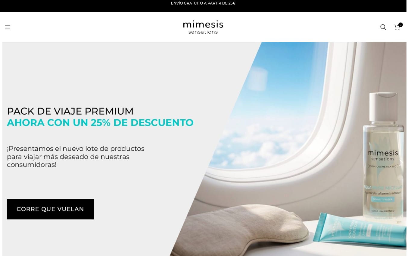 Captura de pantalla de la home de Mimesis Sensations