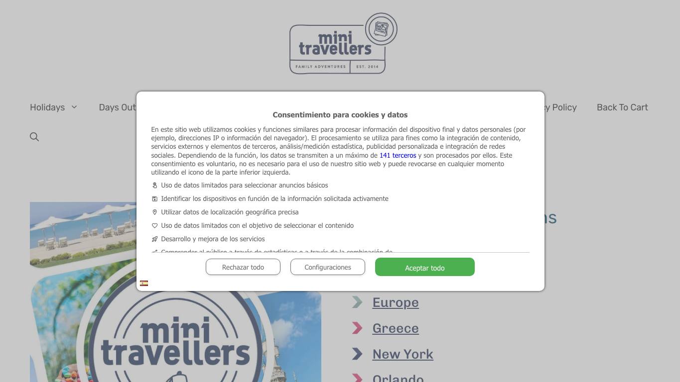 Captura de pantalla de la home de Mini Travellers
