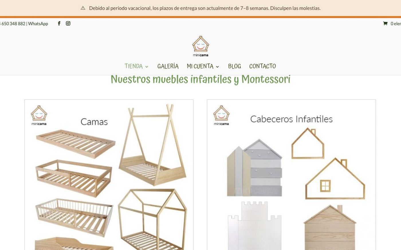Captura de pantalla de la home de MiniCama