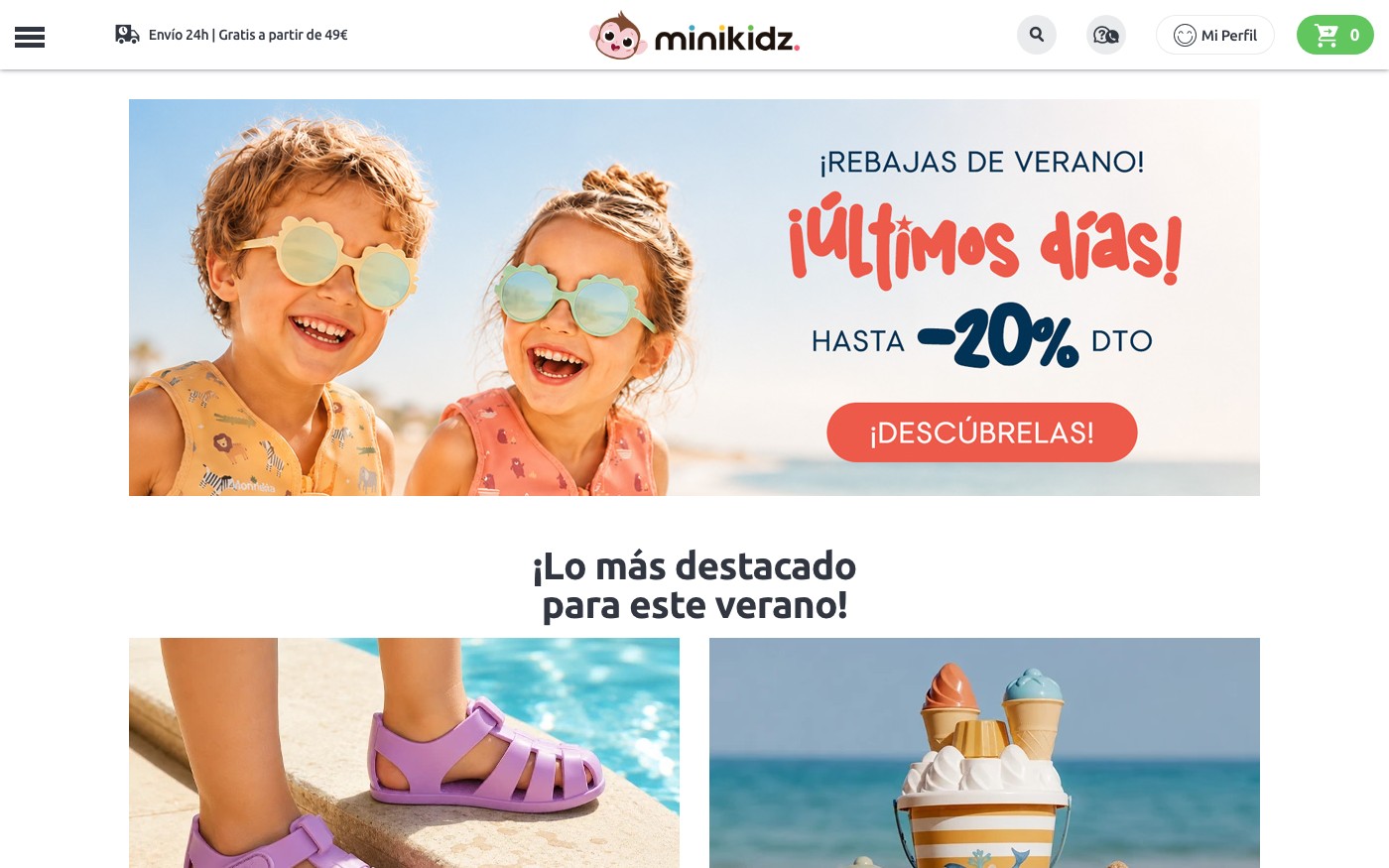 Captura limpia de la home oficial de MiniKidz