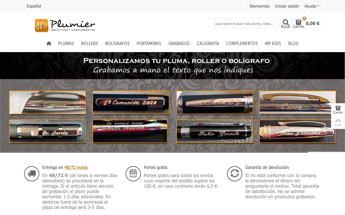 Captura limpia de la página oficial de MiPlumier