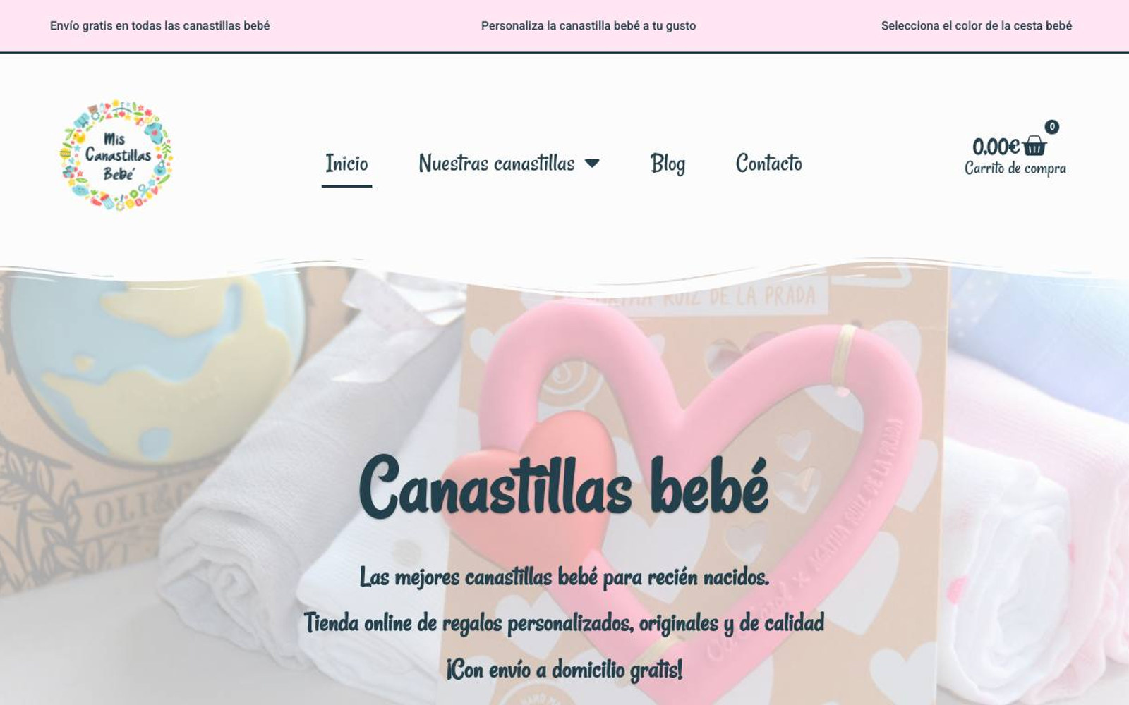 Captura de pantalla de la home de Mis Canastillas Bebé