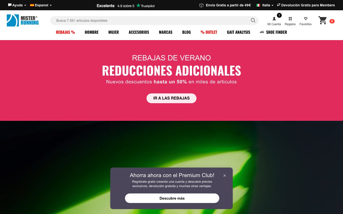 Captura de pantalla de la home de Mister Running