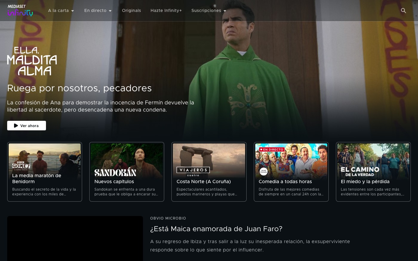 Captura limpia de la home oficial de mitele