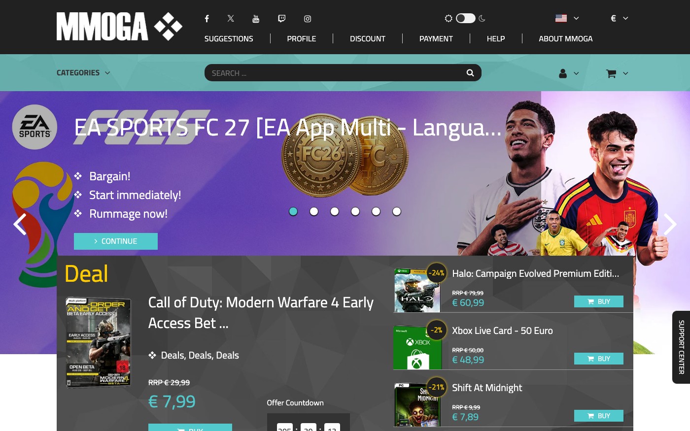 Captura limpia de la home oficial de MMOGA