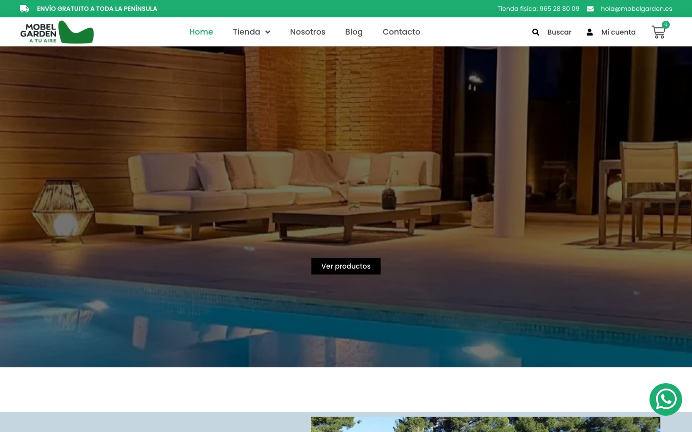 Captura de pantalla de la home de Mobelgarden