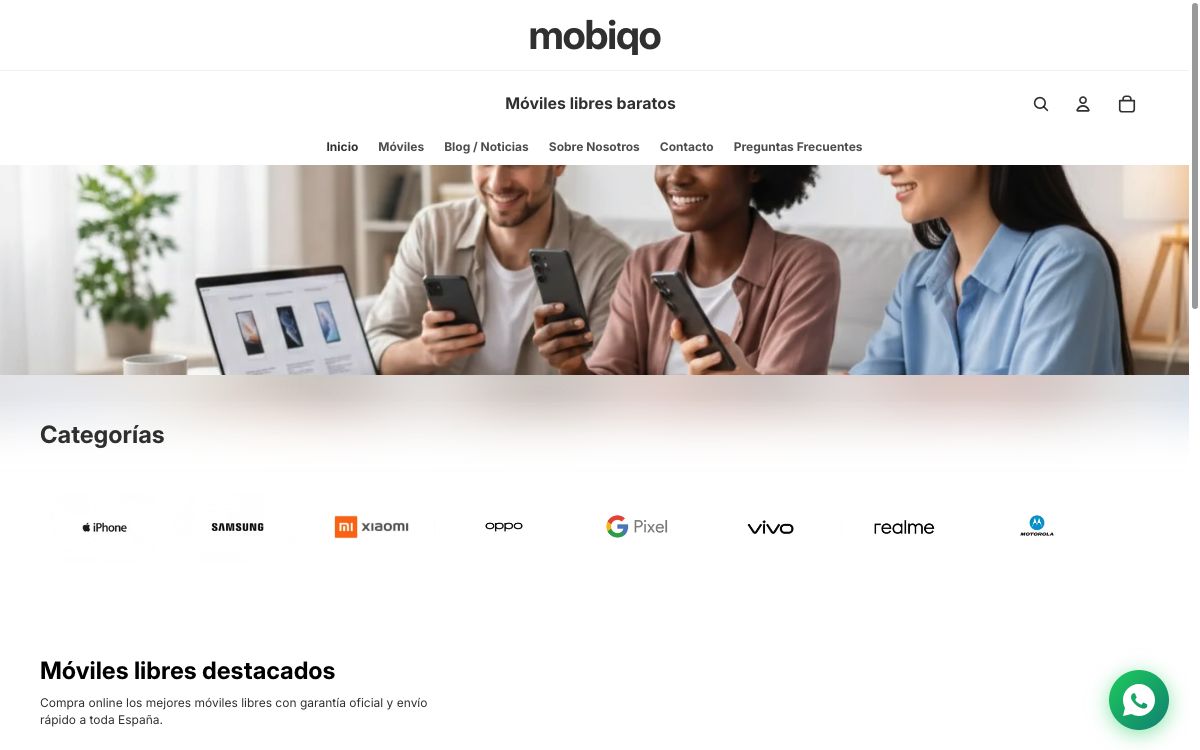 Captura limpia de la home oficial de Mobiqo