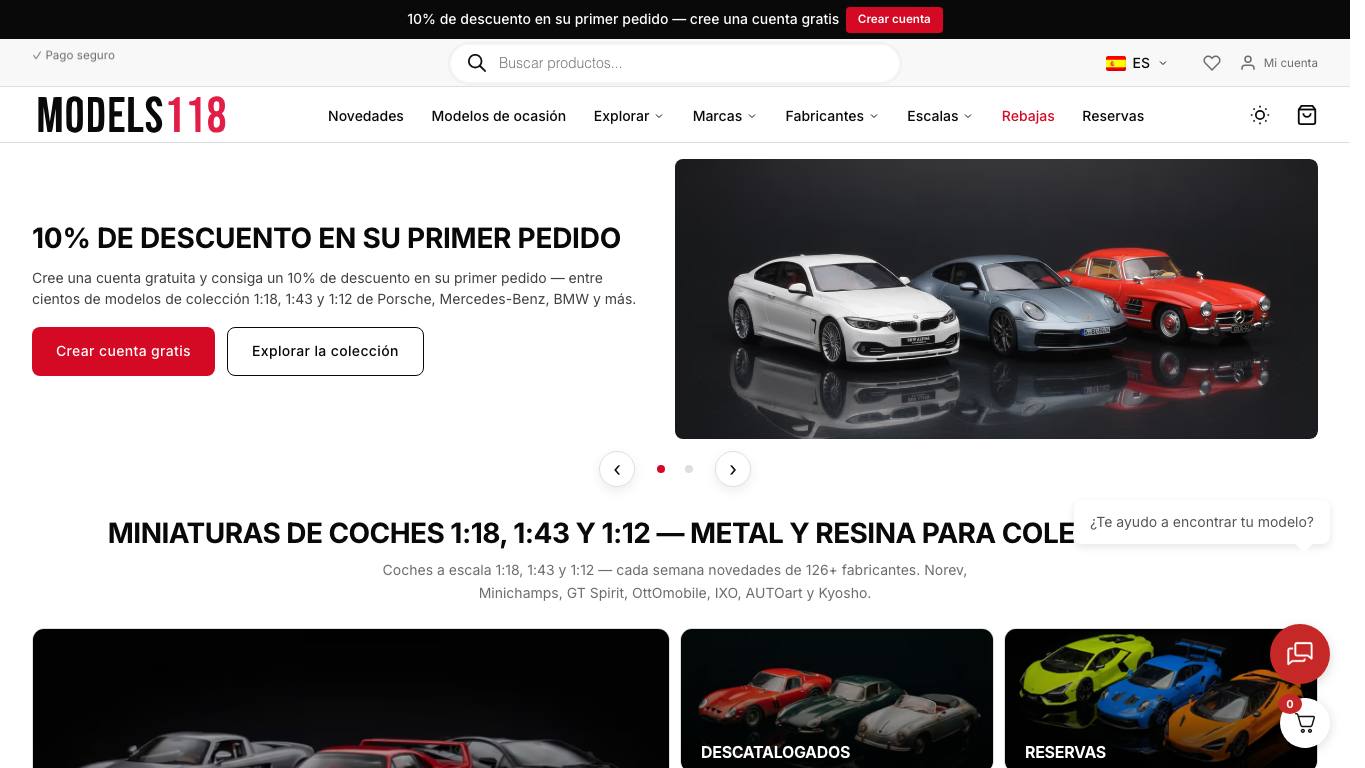 Captura limpia de la home oficial de Models118