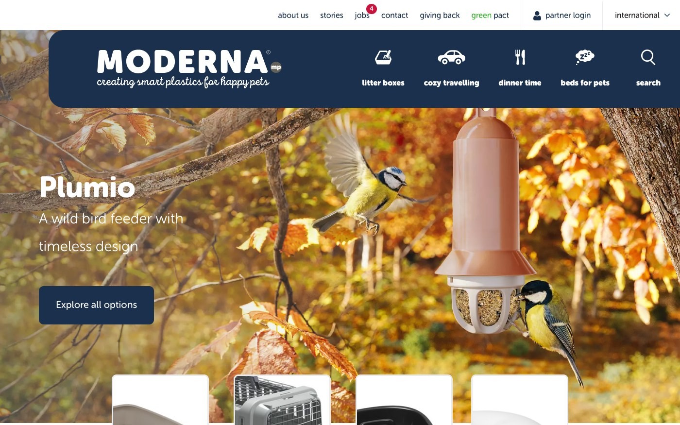 Captura de pantalla de la home de Moderna Products