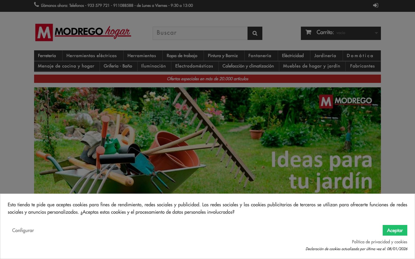 Captura limpia de la home oficial de Modrego Hogar