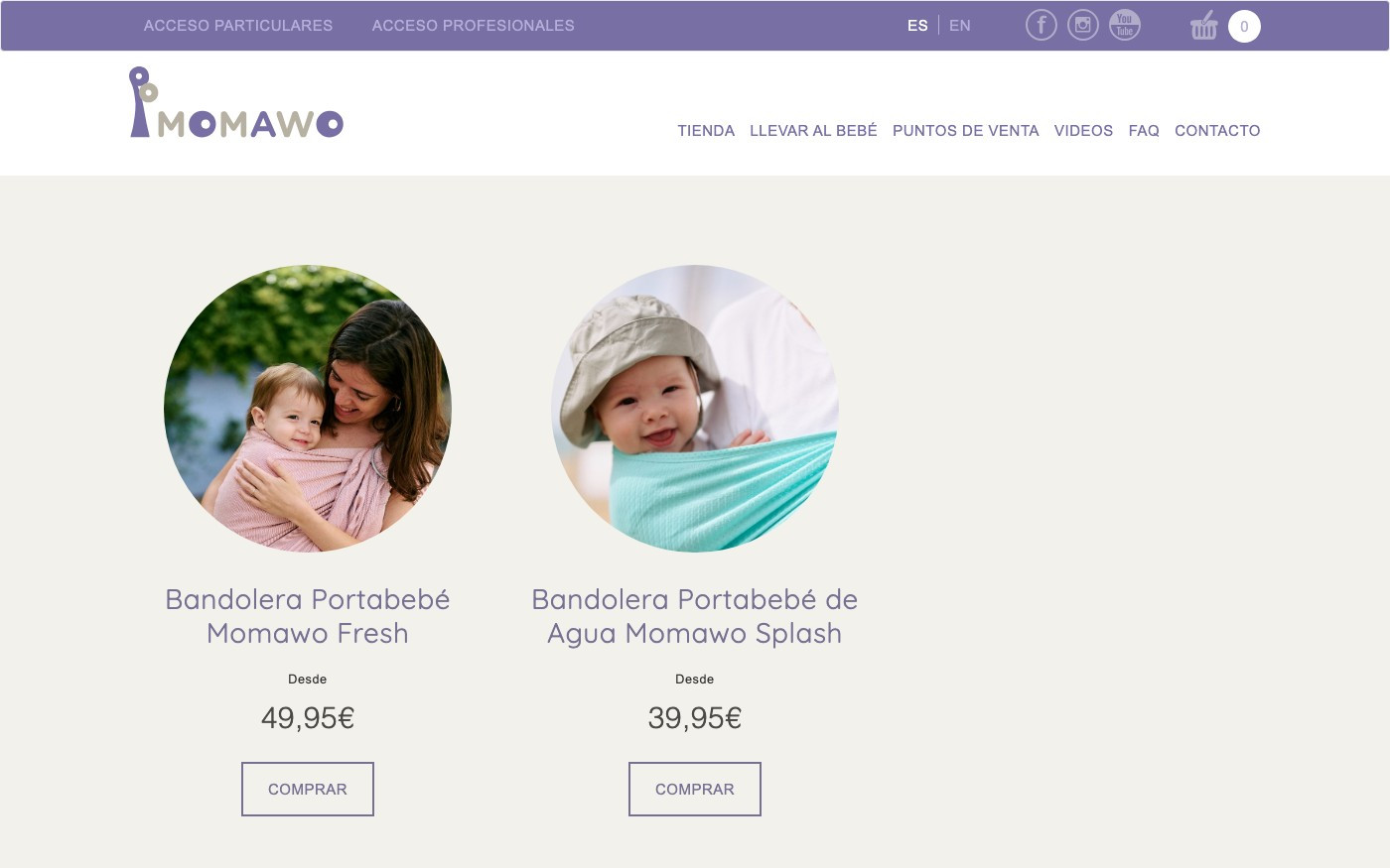 Captura de pantalla de la home de Momawo