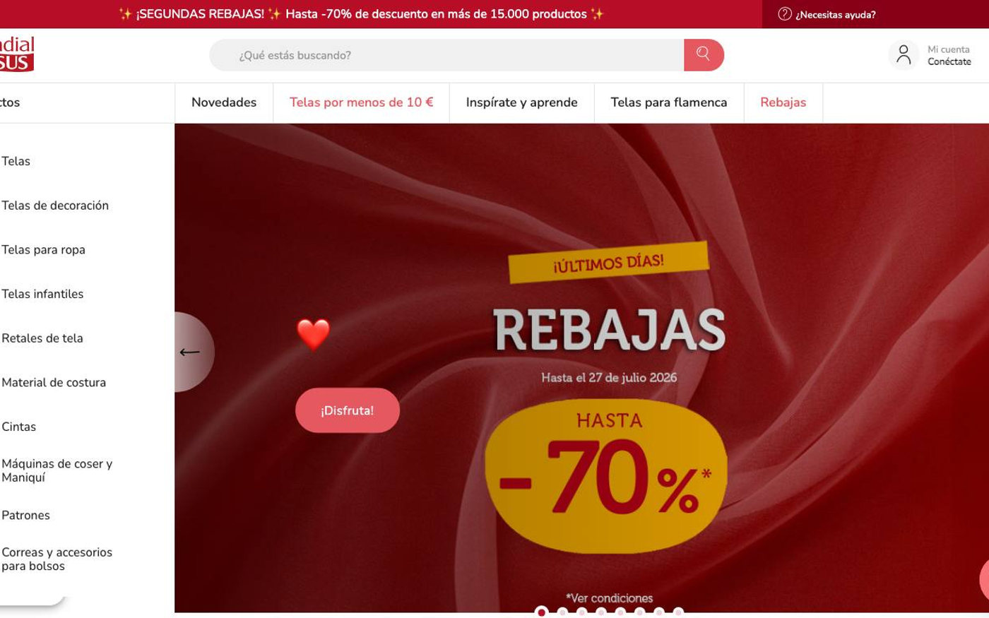 Captura de la portada de Mondial Tissus, tienda online de costura.