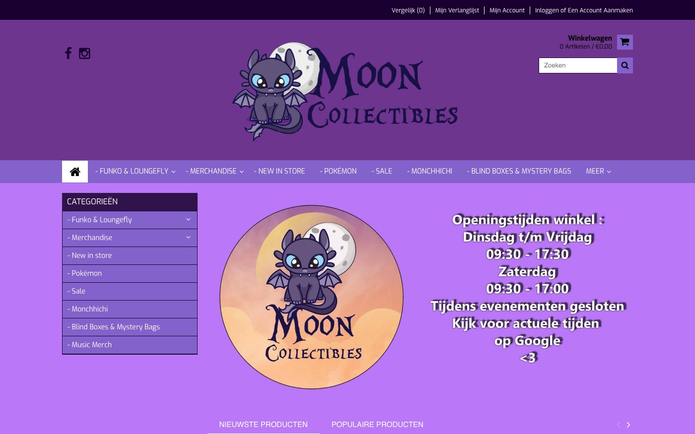 Captura de pantalla de la home de Moon Collectibles