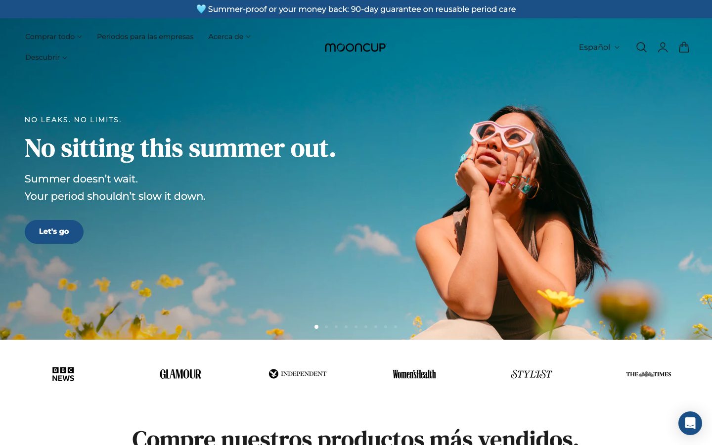 Captura limpia de la home de Mooncup