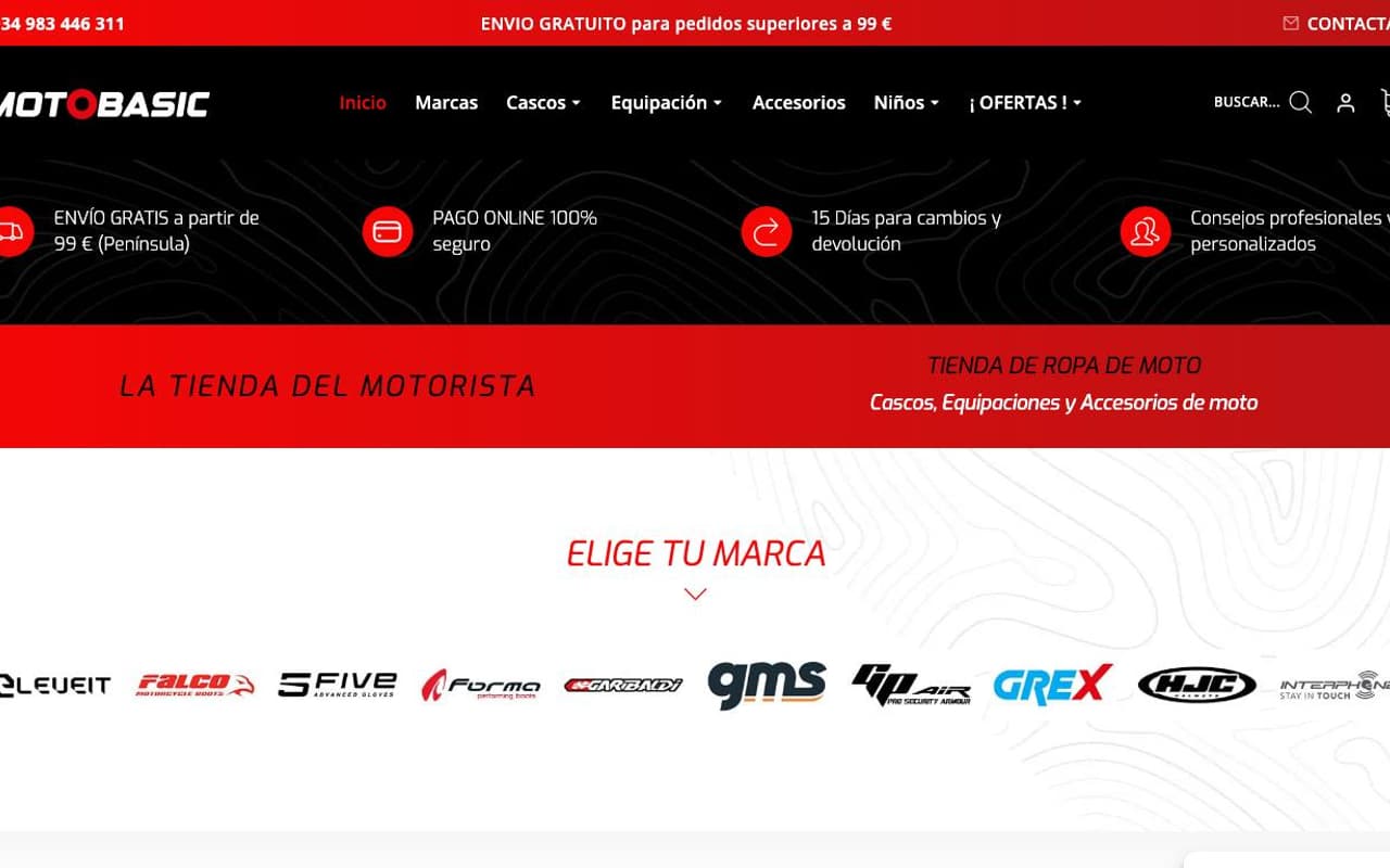 Captura de pantalla de la home de Motobasic