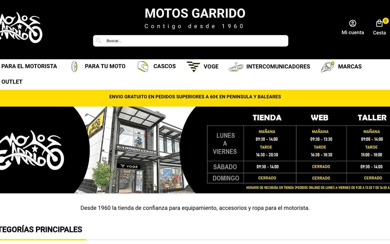Captura limpia de la home oficial de Motos Garrido