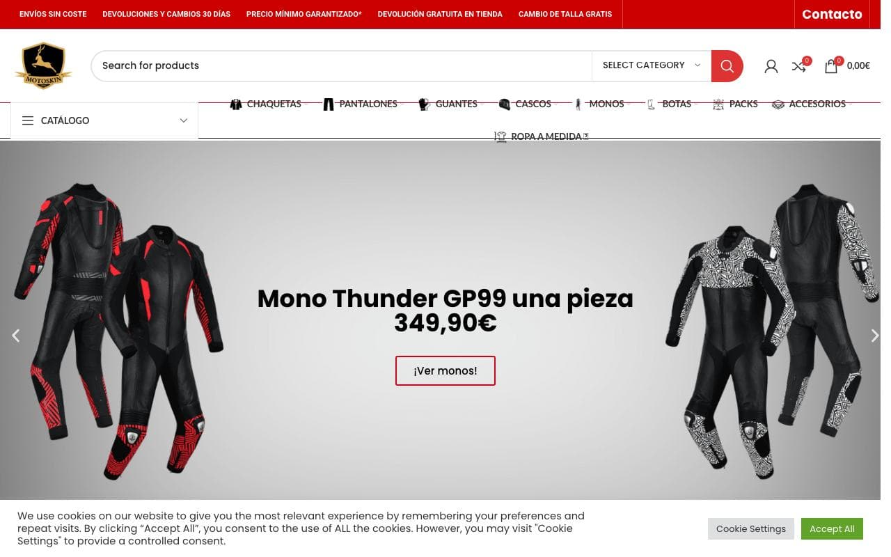 Captura limpia de la home oficial de Motoskin