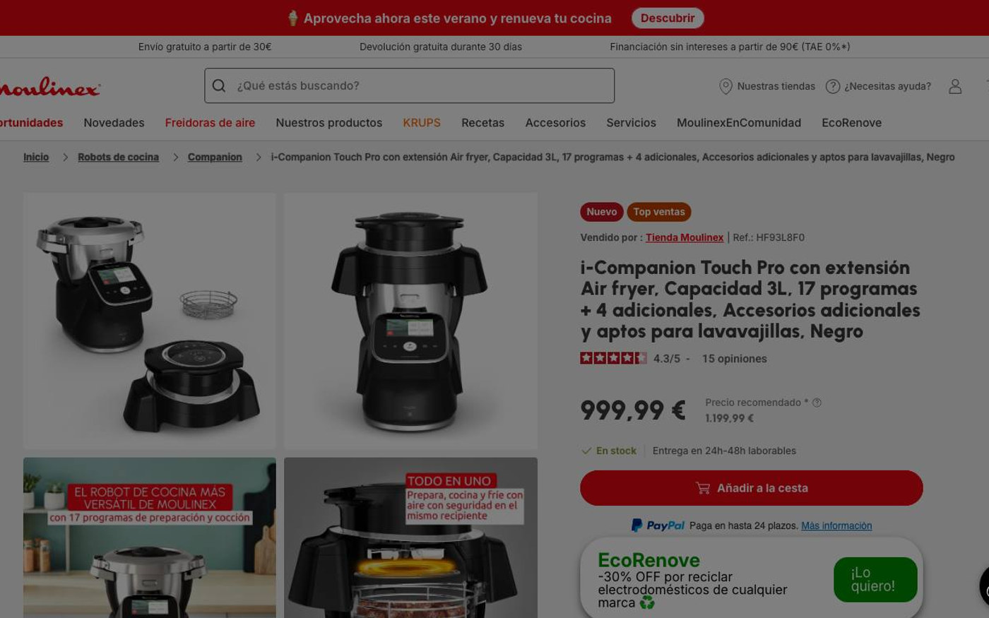 Captura limpia de la home oficial de Moulinex