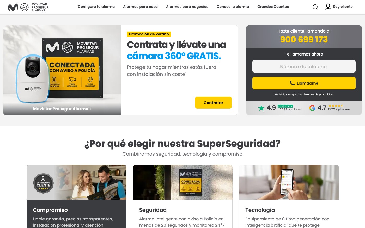 Captura limpia de la home oficial de Movistar Prosegur Alarmas