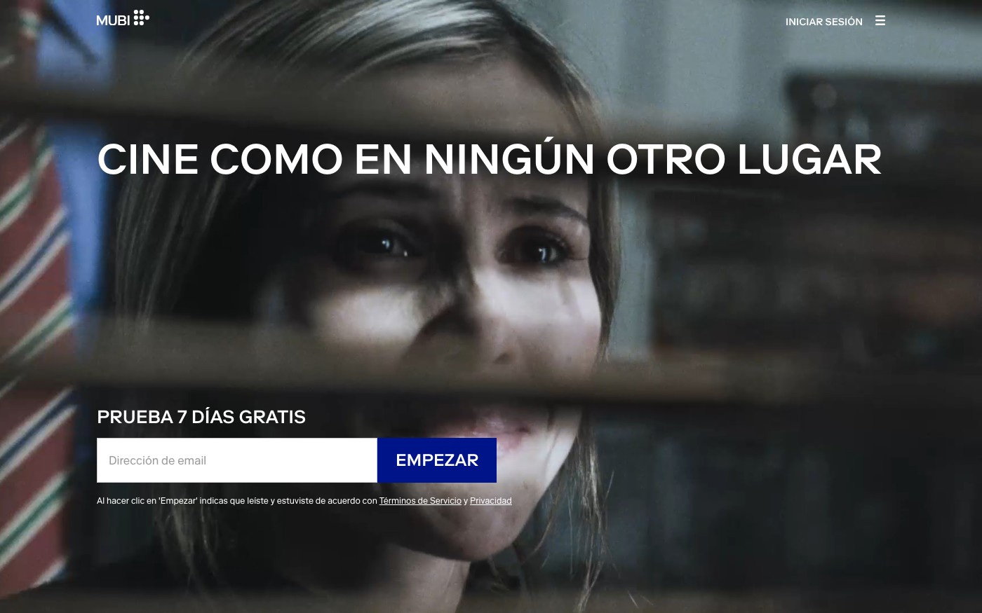 Captura limpia de la home oficial de MUBI