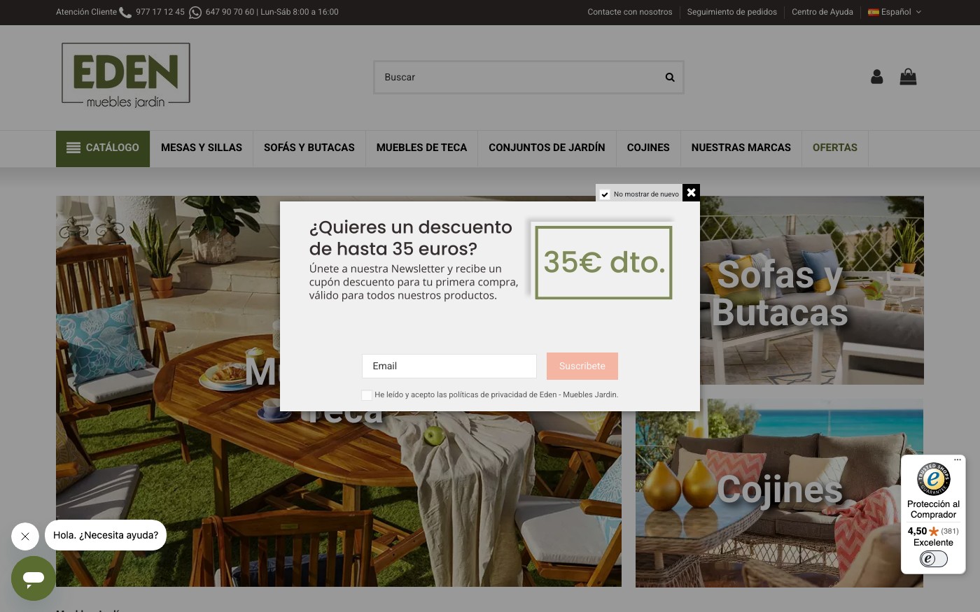 Captura de pantalla de la home de Muebles de Jardín