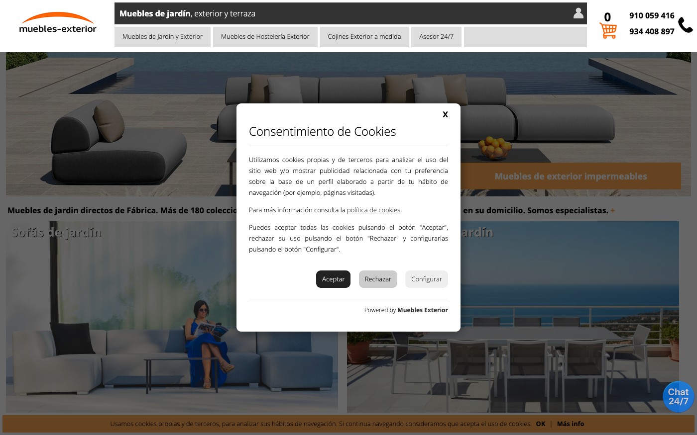 Captura de pantalla de la home de Muebles Exterior