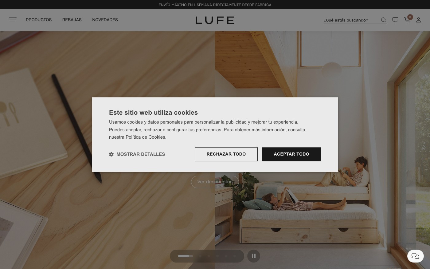 Captura limpia de la home oficial de Muebles LUFE