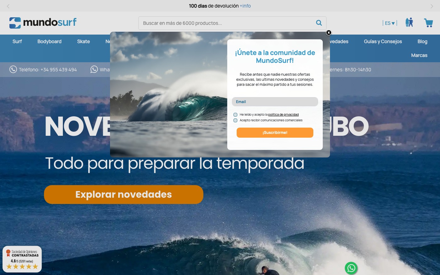 Captura limpia de la home oficial de Mundo Surf