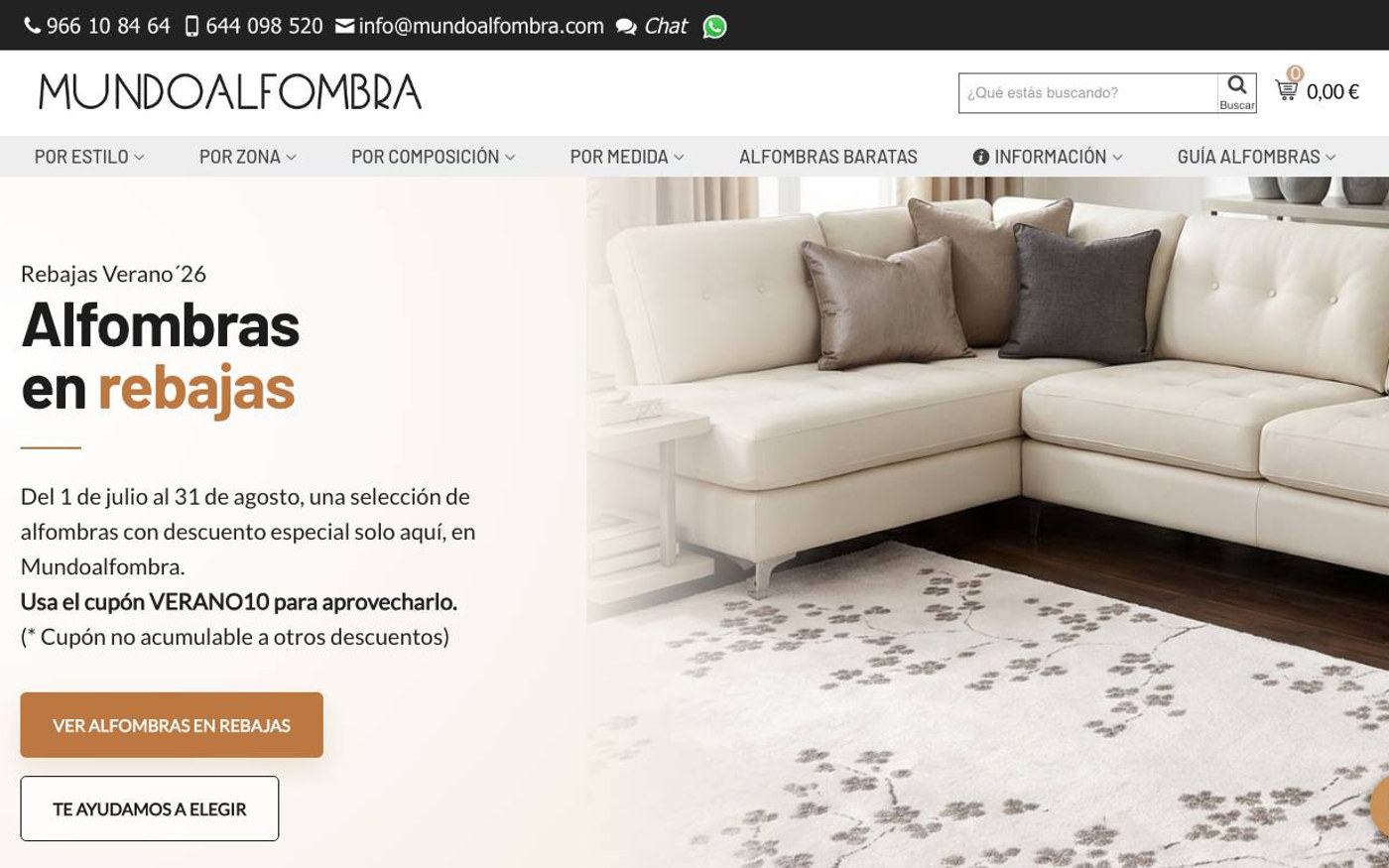 Captura limpia de la home oficial de Mundoalfombra
