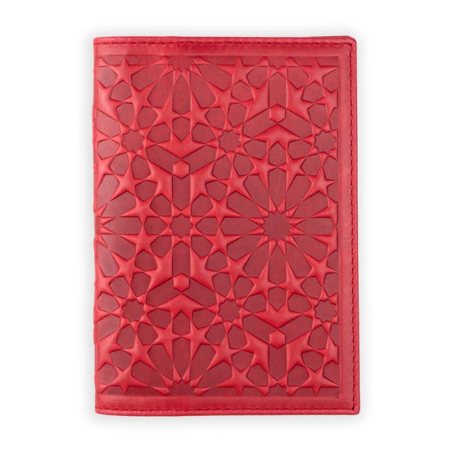 Leather passport cover Zellige red