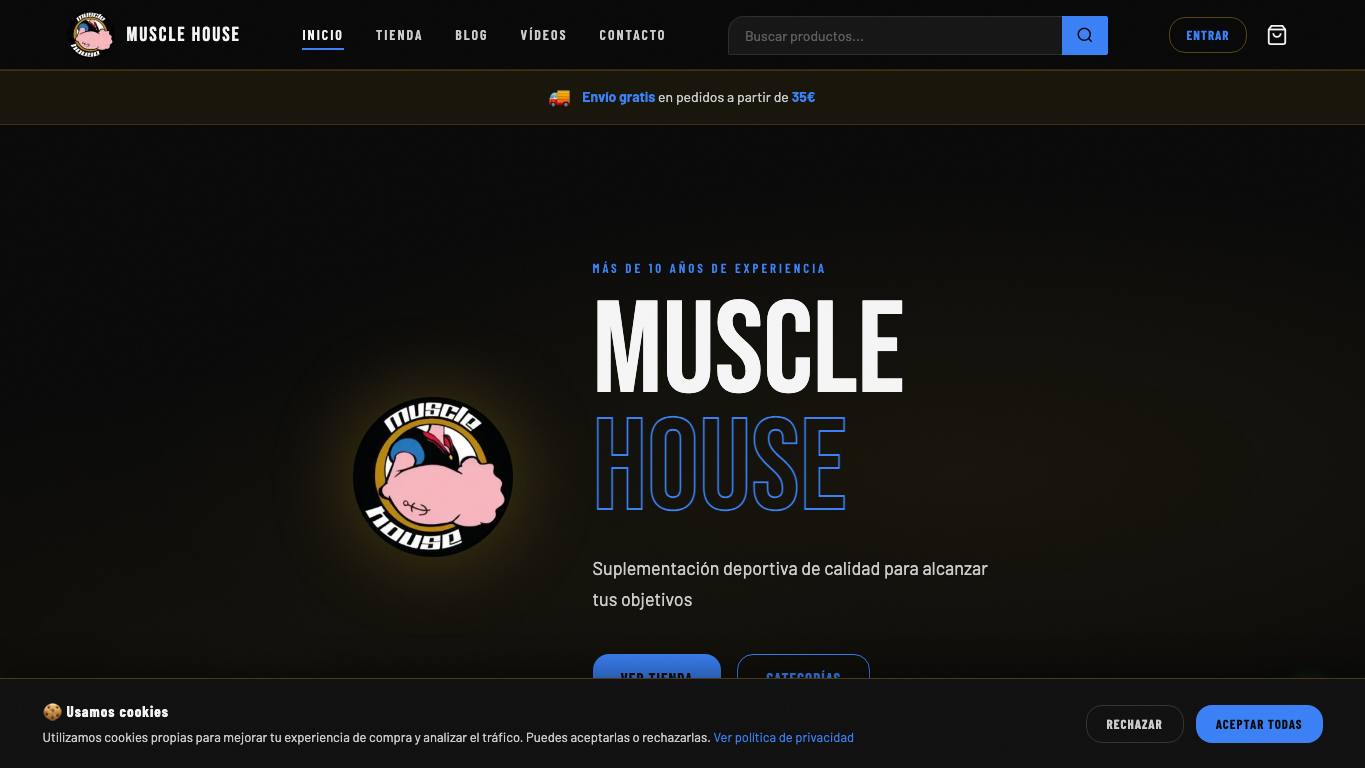 Captura de pantalla de la home de Muscle House