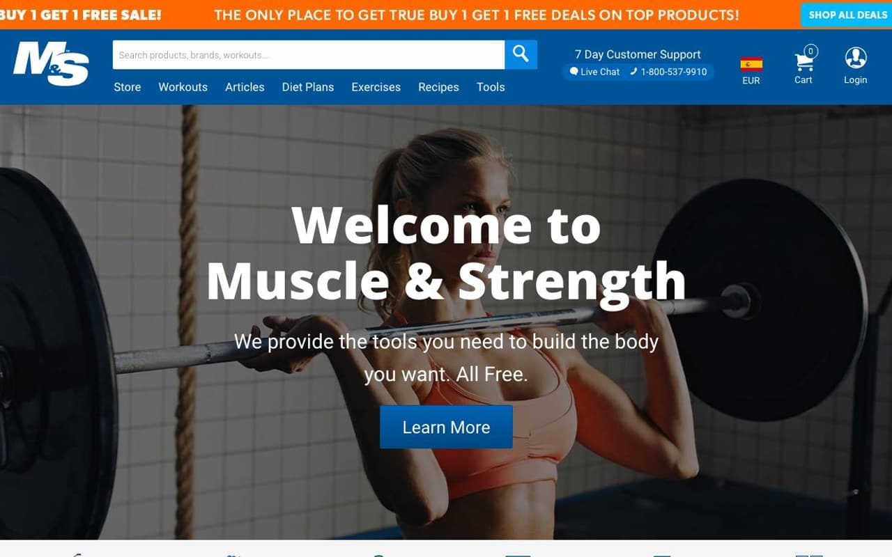 Captura de pantalla de la home de Muscle & Strength