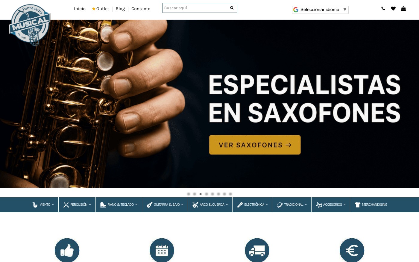Captura de pantalla de la home de Musical Pontevedra